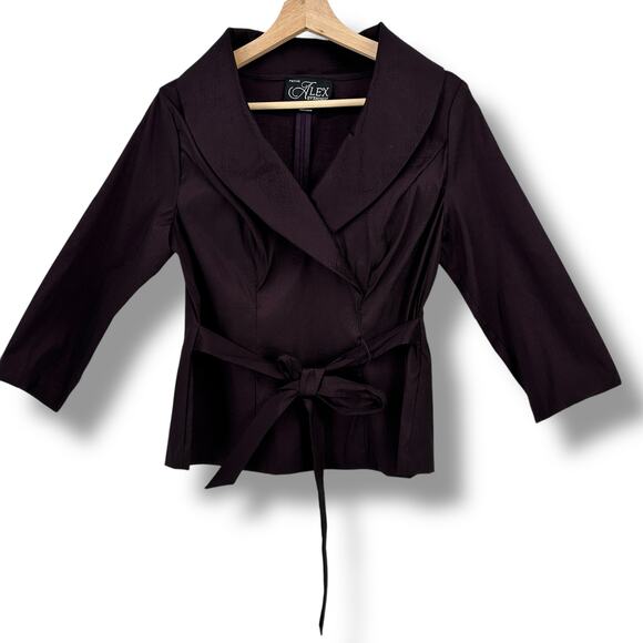 Alex Evenings Tie Waist Shawl Collar Taffeta Belted Top Shirt Womens Sz S Plum - Picture 1 of 9